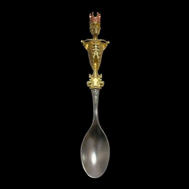 Brass Skull Spoon - Gothic Brass & Steel Ritual Artifact Hover Image