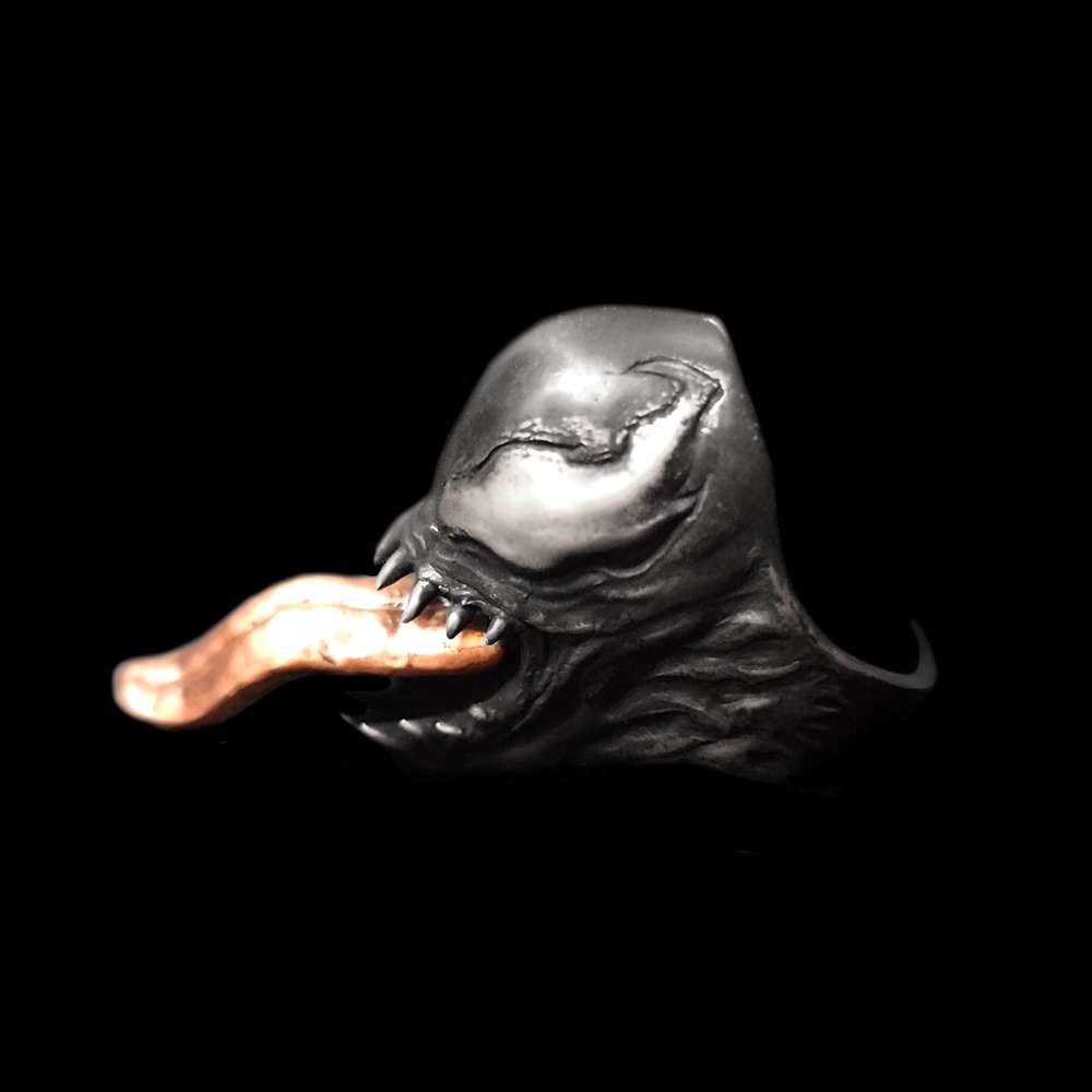 Venom Ring - 925 Silver Handmade w/ Pink Copper Tongue