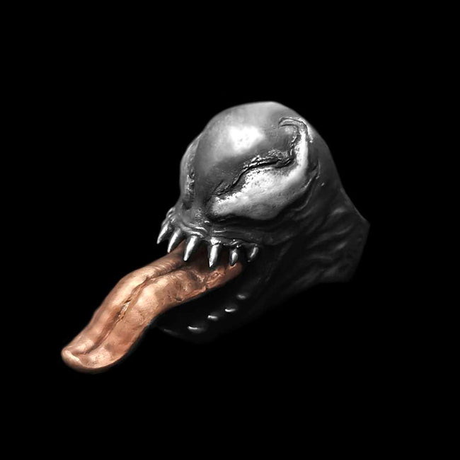 Venom Ring - 925 Silver Handmade w/ Pink Copper Tongue Hover Image