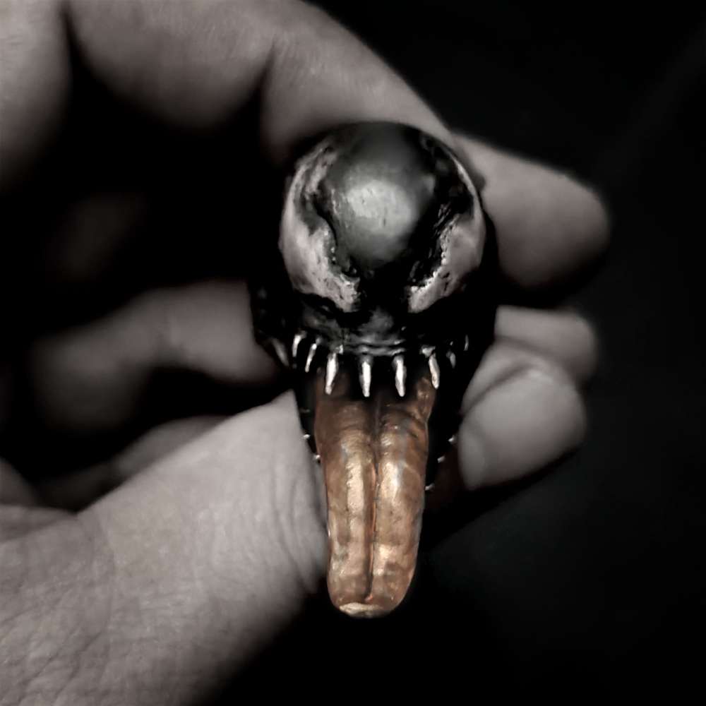 Venom Ring - 925 Silver Handmade w/ Pink Copper Tongue