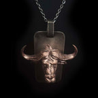 Bull Pendant – Handmade 925 Silver & Copper Dog Tag Necklace