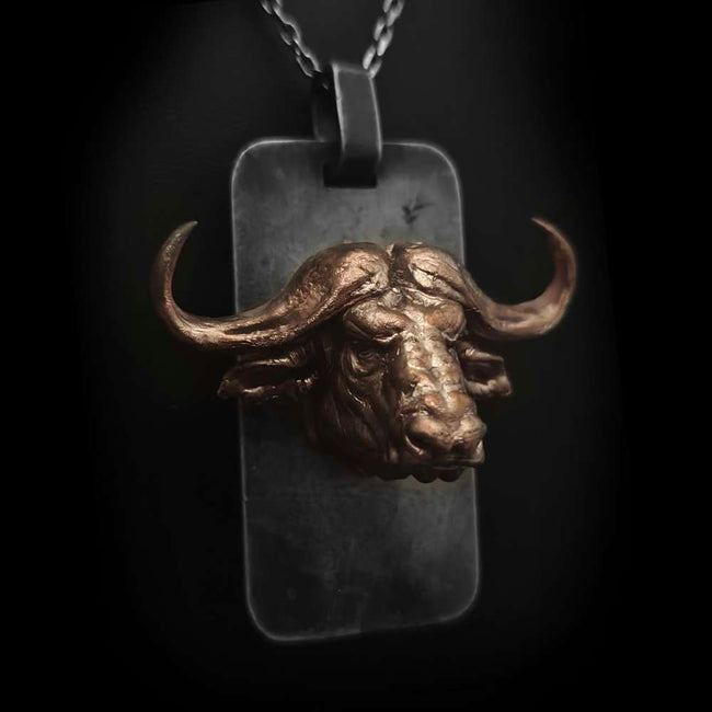 Bull Pendant – Handmade 925 Silver & Copper Dog Tag Necklace Hover Image