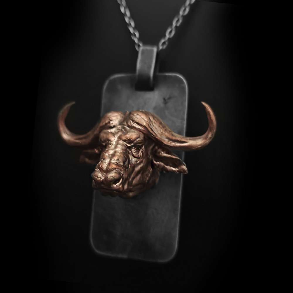 Bull Pendant – Handmade 925 Silver & Copper Dog Tag Necklace