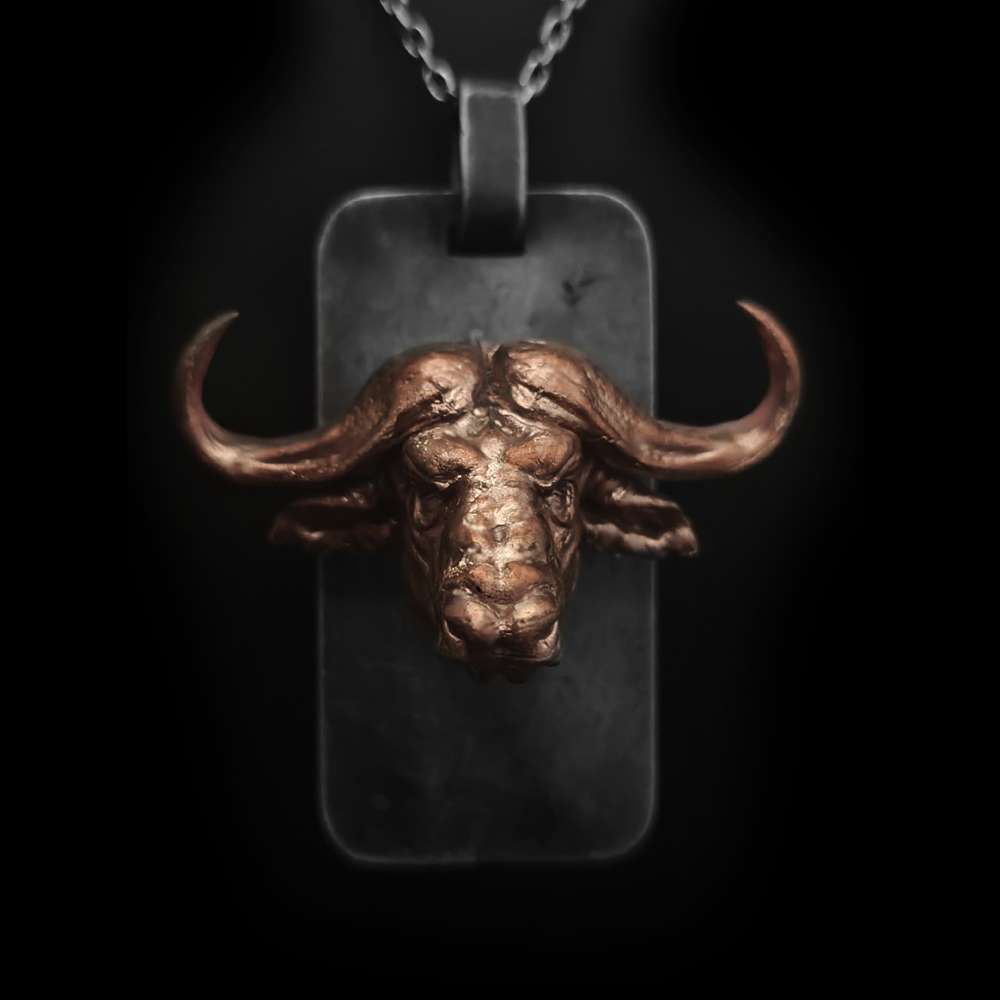 Bull Pendant – Handmade 925 Silver & Copper Dog Tag Necklace