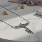 Custom Name Necklace – 925 Silver Angel Wing Key Pendant