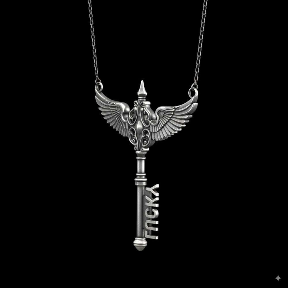 Custom Name Necklace – 925 Silver Angel Wing Key Pendant