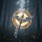 Custom Name Necklace – 925 Silver Angel Wing Key Pendant