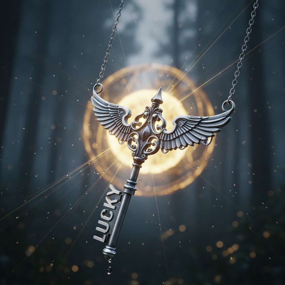 Custom Name Necklace – 925 Silver Angel Wing Key Pendant