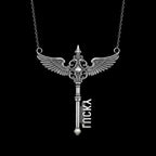 Custom Name Necklace – 925 Silver Angel Wing Key Pendant