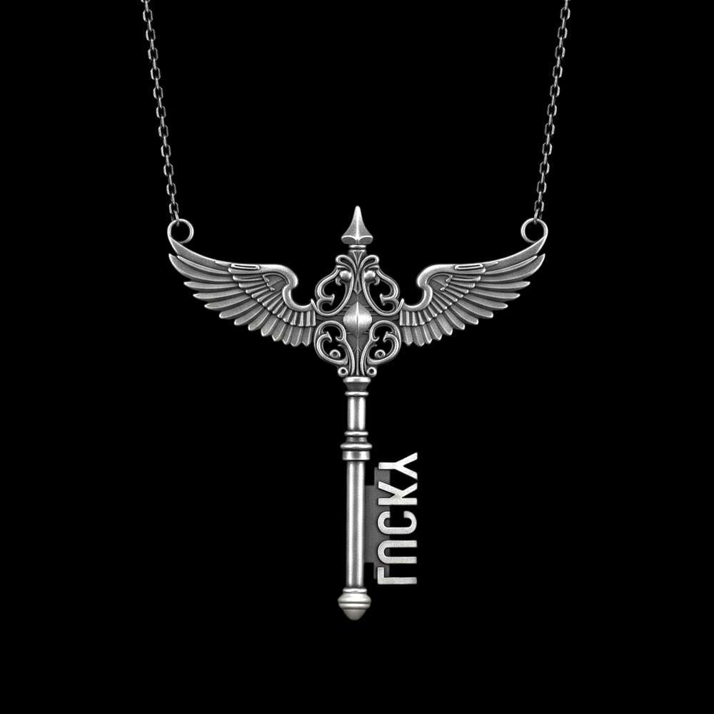 Custom Name Necklace – 925 Silver Angel Wing Key Pendant
