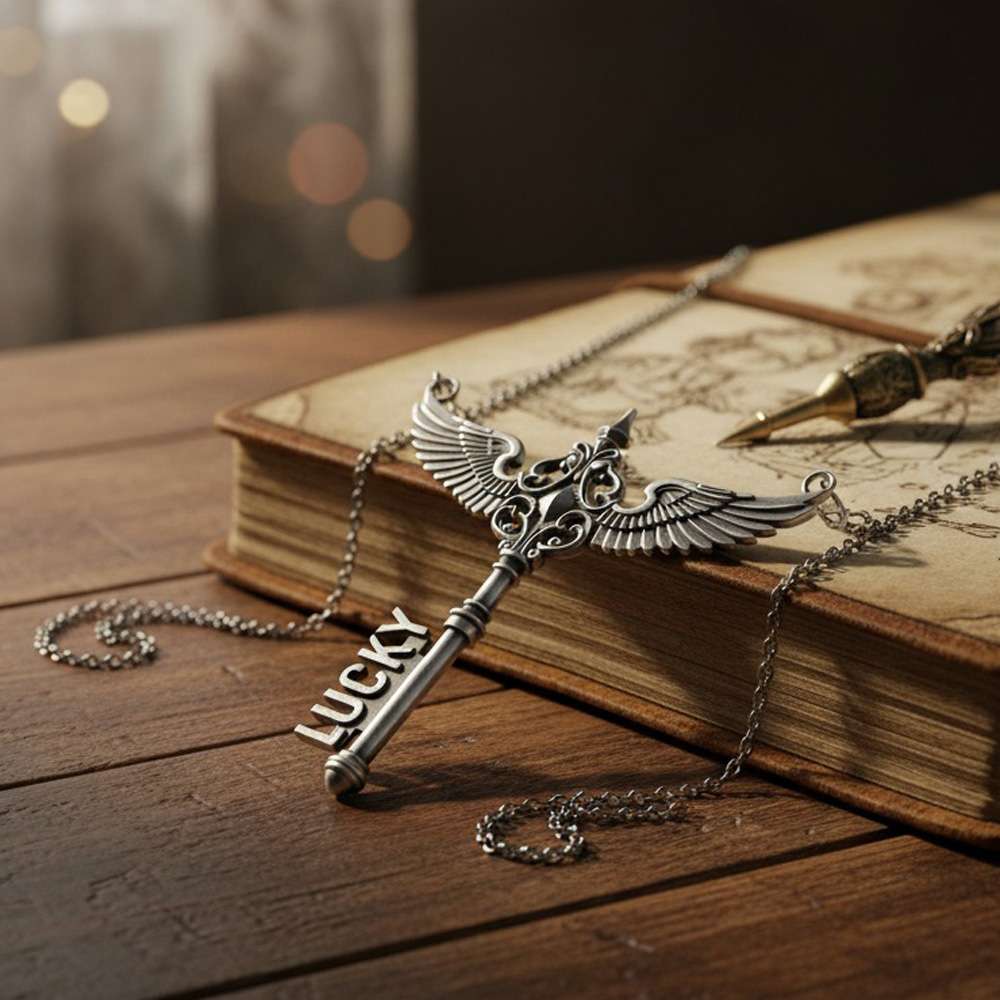 Custom Name Necklace – 925 Silver Angel Wing Key Pendant
