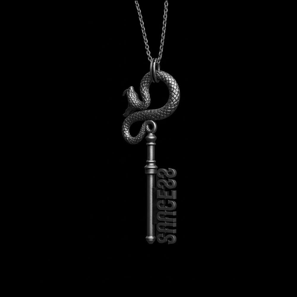 Custom Name Necklace – 925 Silver Snake Key Pendant Gift