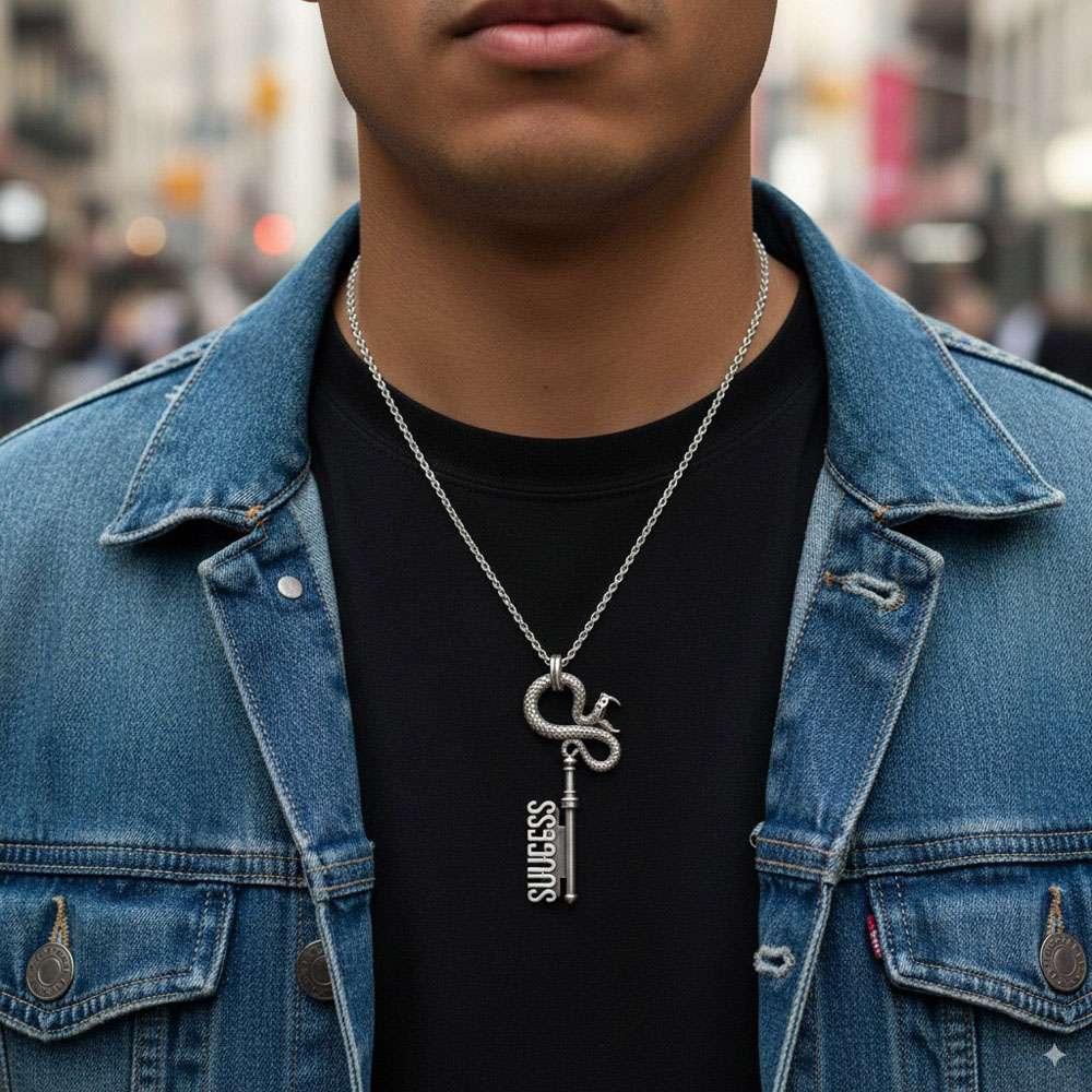 Custom Name Necklace – 925 Silver Snake Key Pendant Gift