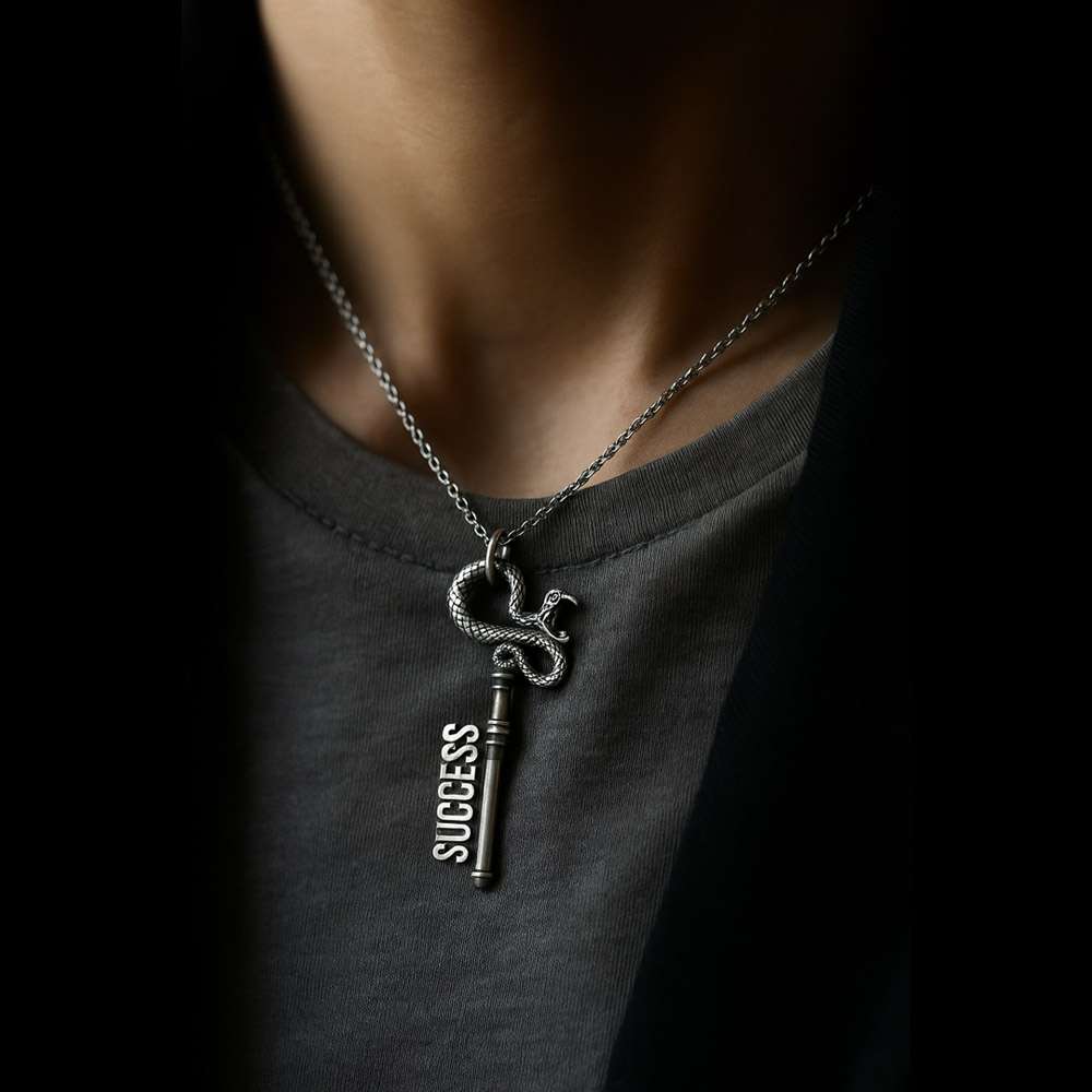 Custom Name Necklace – 925 Silver Snake Key Pendant Gift