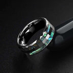 Colorful Shell Tungsten Ring Inlaid with Abalone | MENSSKULL
