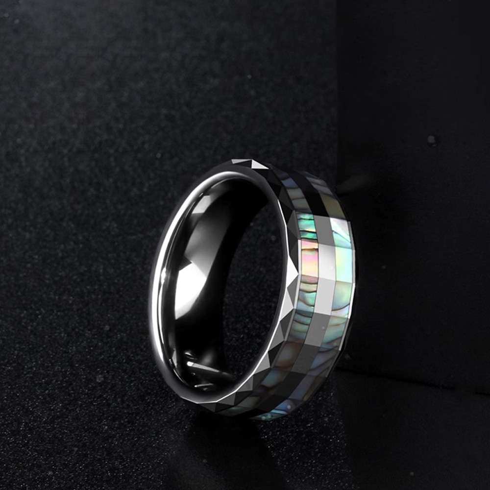 Colorful Shell Tungsten Ring Inlaid with Abalone | MENSSKULL