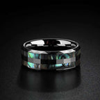 Colorful Shell Tungsten Ring Inlaid with Abalone | MENSSKULL