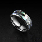Colorful Shell Tungsten Ring Inlaid with Abalone | MENSSKULL
