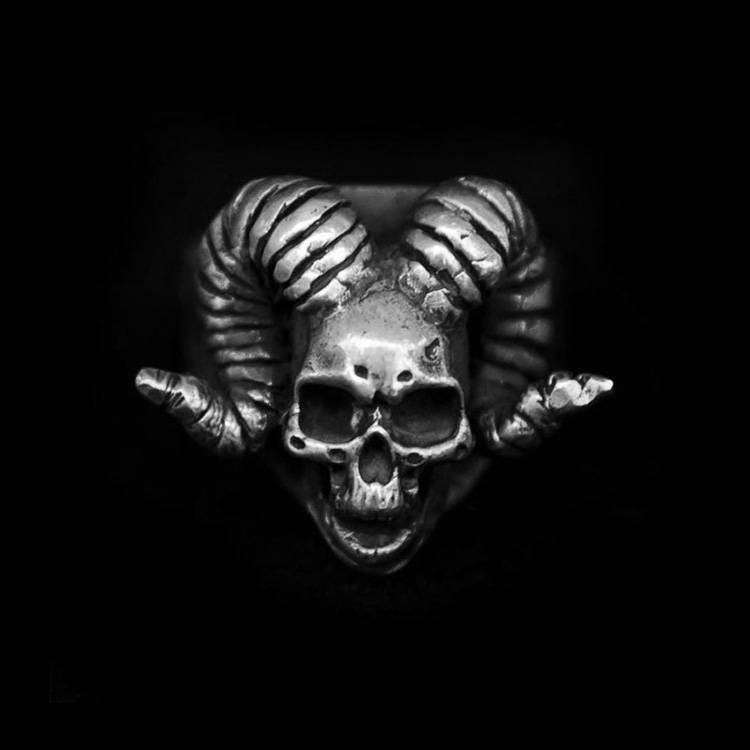 Horn Skull Ring 925 Silver Devil skull rings SSJ01