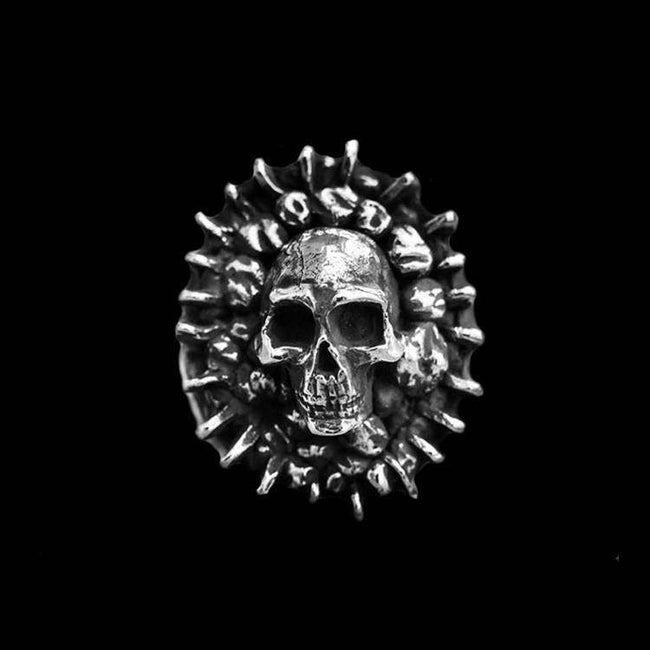 Skull Rings 925 Silver sunflower Skull ring SSJ09 Hover Image