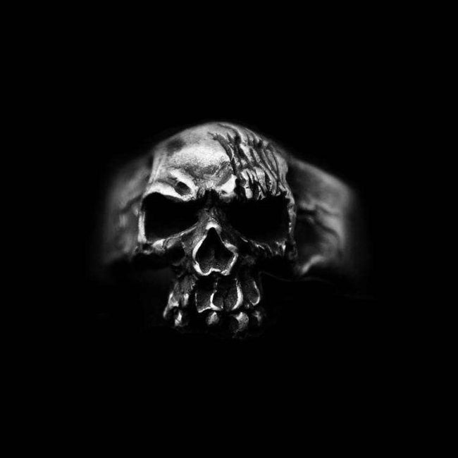 Scar skull ring 925 Silver No jaw skull mens pinky rings Hover Image