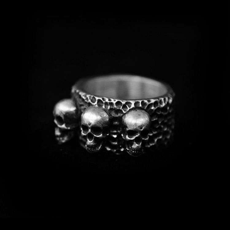 Three heads Skull Ring Silver Skull mens pinky rings