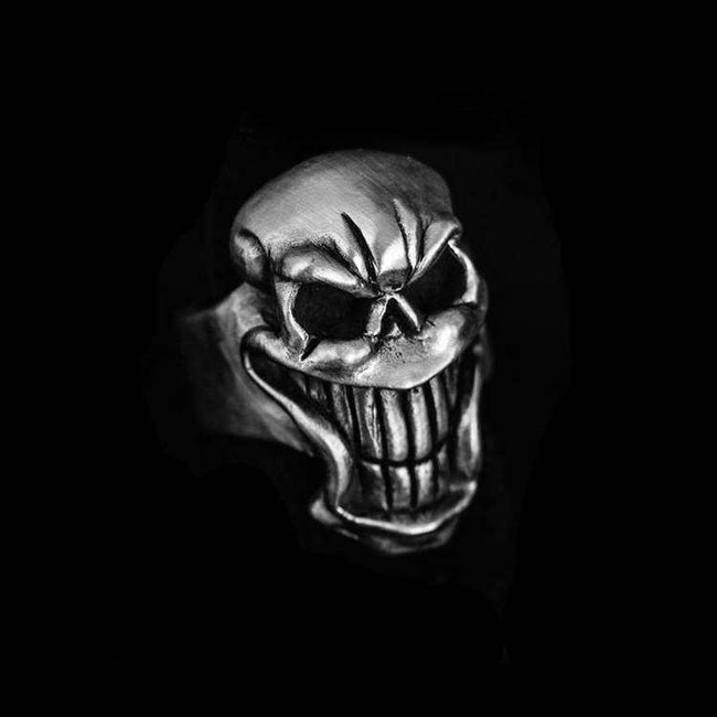 Tooth ring Big mouth Skull Ring Silver Skull deathshead ring Hover Image