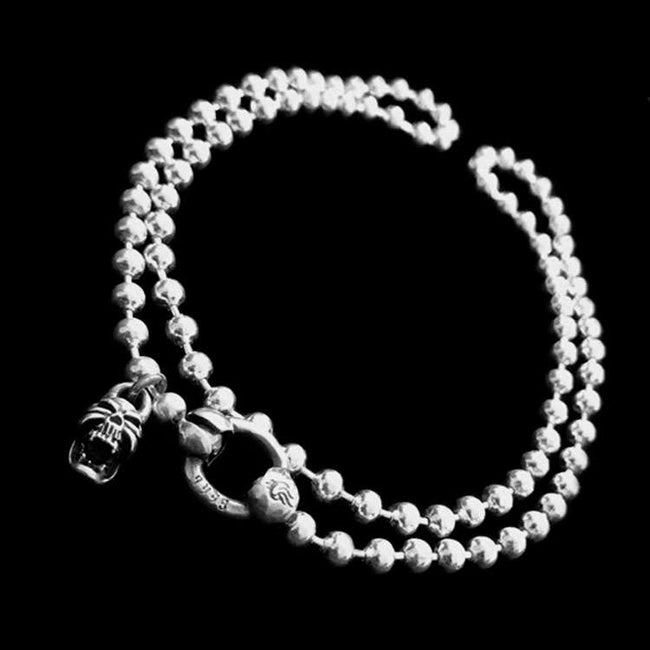 Beaded Skull Necklace 925 Silver Unique Blend of Style and Statement Hover Image