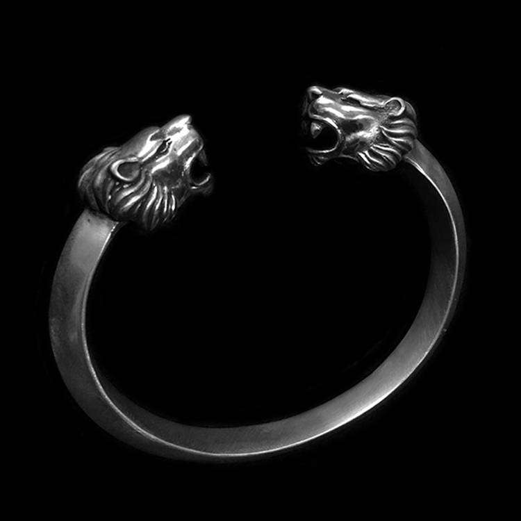 Lion Bracelet 999 Silver mens double head lion bracelet 
