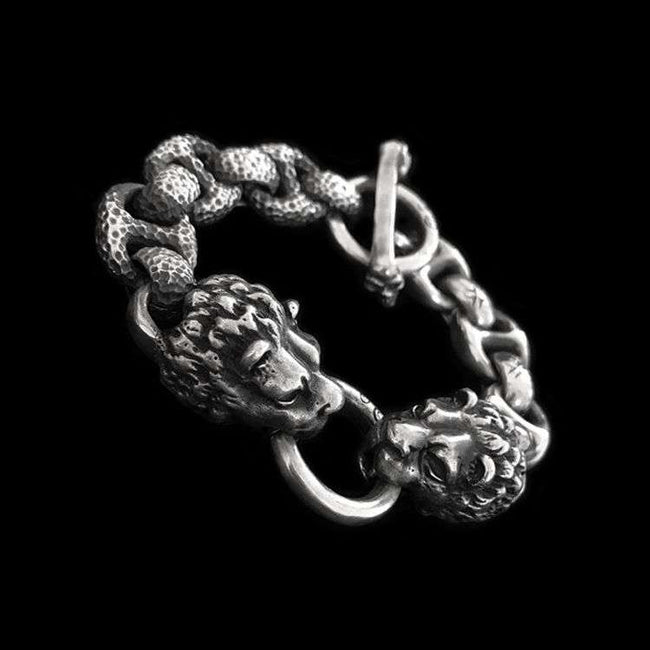 Double head lion Bracelet 925 Sterling Silver lion Bracelets Hover Image