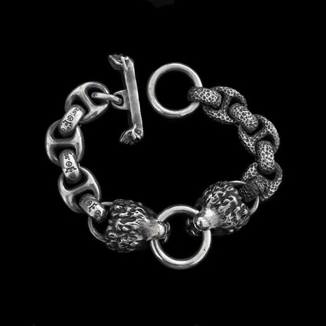 Double head lion Bracelet 925 Sterling Silver lion Bracelets Main Image