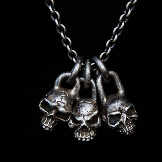 Three heads Skull Pendant Silver Skull necklace SSP46 Hover Image