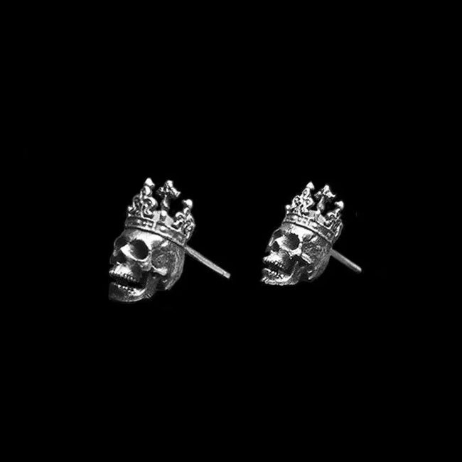King imperial crown skull stud earrings 925 silver king skull earrings Hover Image