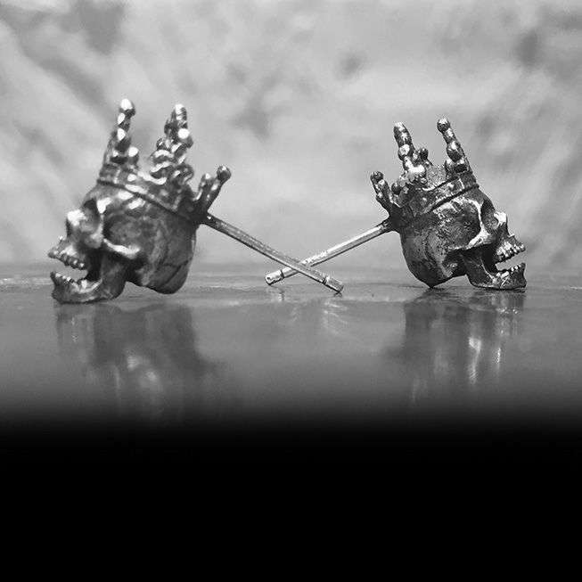 King imperial crown skull stud earrings 925 silver king skull earrings