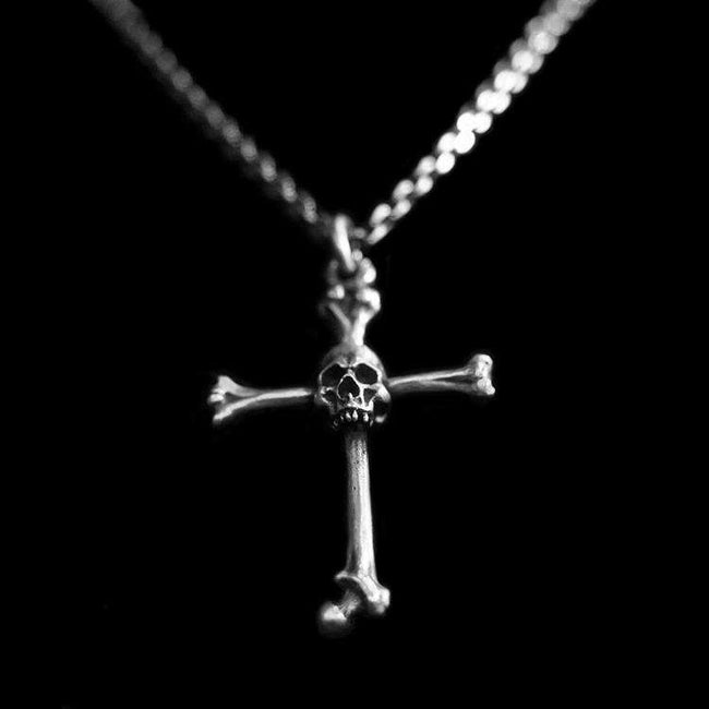 Skull Silver Cross Pendant 925 silver Skull necklace Pendant Hover Image