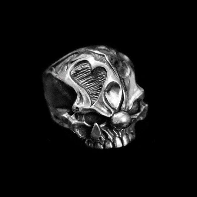 The clown card ring 925 Silver skull Joker No jaw skull rings SSJ86 Hover Image