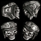Pilot Skull Silver Ring - Heavy 925 Sterling