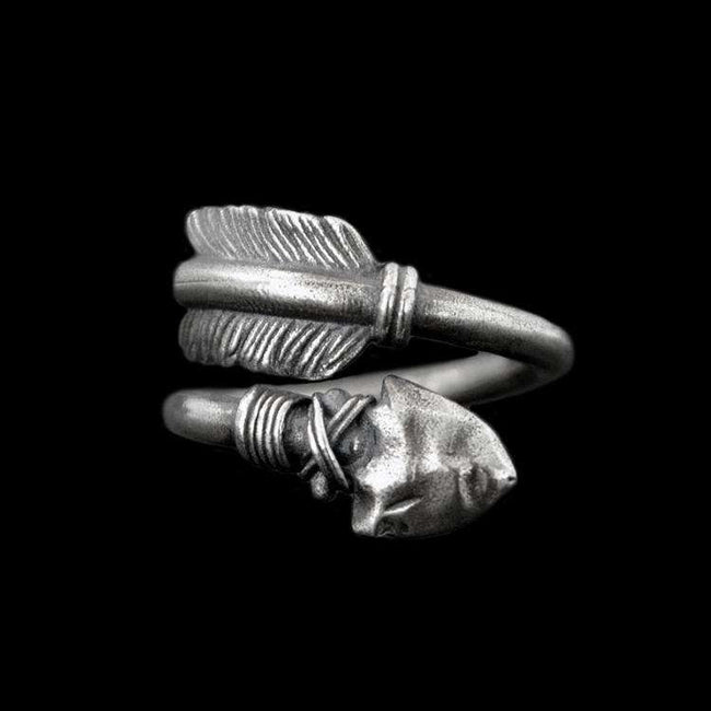 Stone Arrow ring 925 Silver Indian spear rings Arrow of victory mens pinky rings Hover Image
