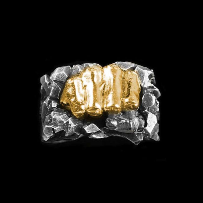 Fist ring Give me strength brass fist 925 silver Fist of strength rings Hover Image