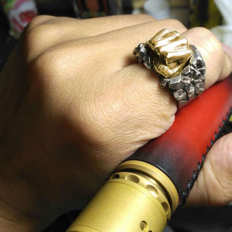 Fist ring Give me strength brass fist 925 silver Fist of strength rings