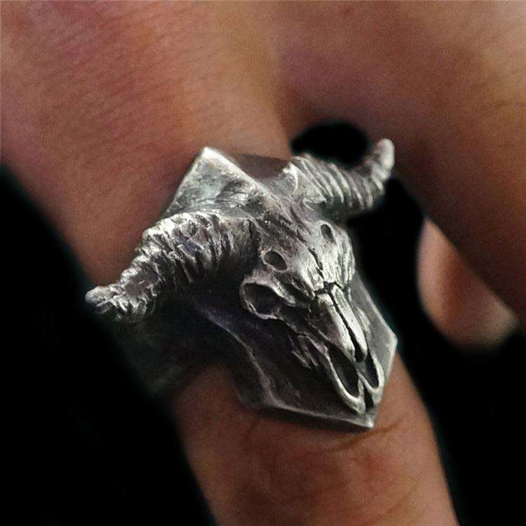Sheep bone shield ring 925 silver Patron saint Sheep head ring SSJ99