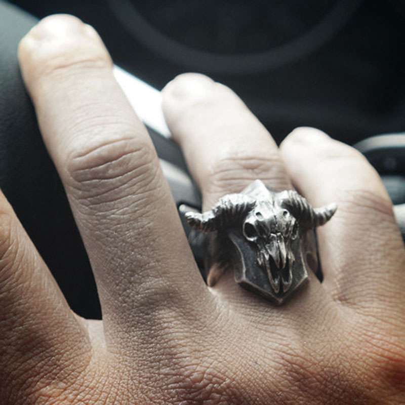 Sheep bone shield ring 925 silver Patron saint Sheep head ring SSJ99