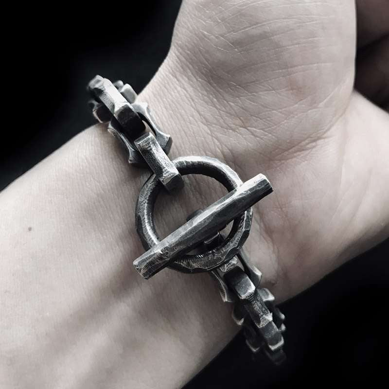 Silver bracelet for men​ 925 silver Angular T ring bracelet