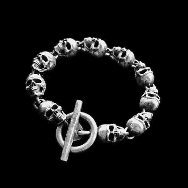 Skull Bracelet 925 silver mens Bracelet SSB42 Hover Image