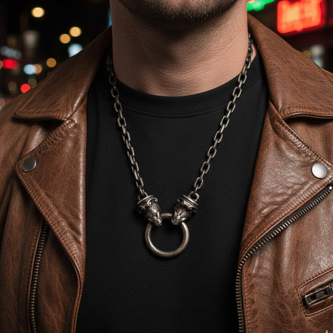 Elevate Your Style with the Two Headed Snake Bite Ring Silver snake chain necklace Main Image