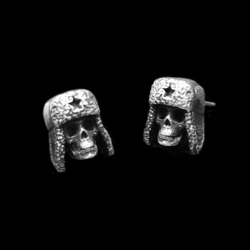 Cotton cap soldier skull earrings 925 sterling silver skull soldier earrings