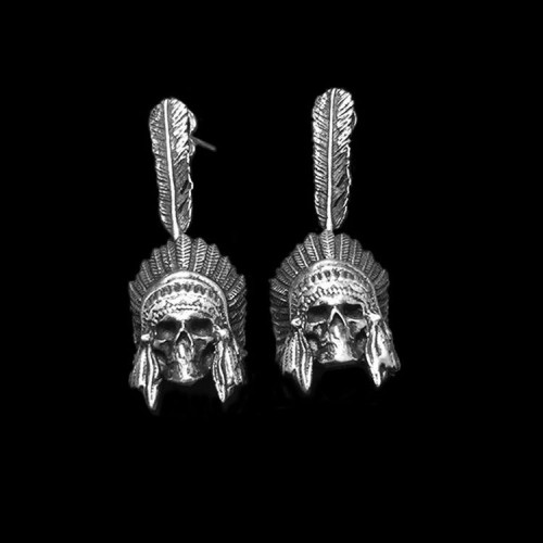 Skull Indian chief earbob 925 sterling silver skull Indian chief earring FCS20