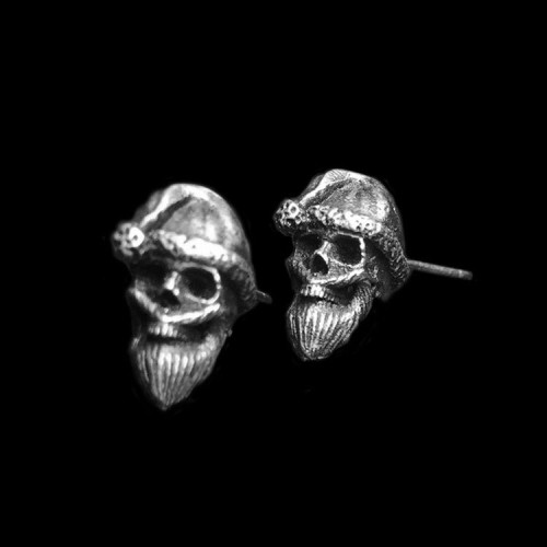 Santa claus skull stud earrings 925 silver Santa claus earrings