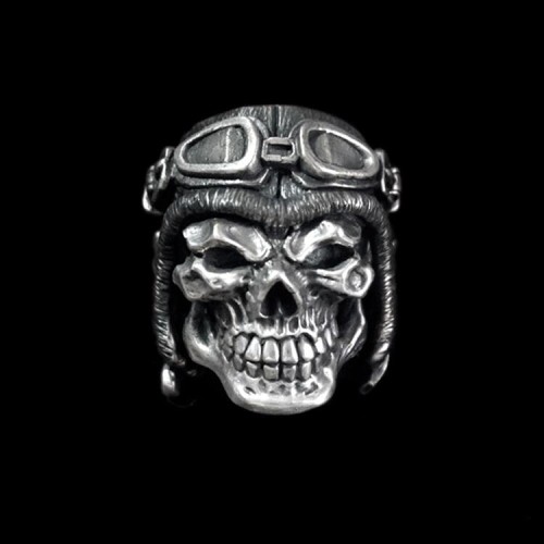 Pilot skull ring 925 silver Air force officer ring Skull rings SSJ89