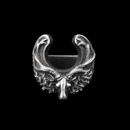 Deer head Horseshoe ring 925 Silver mens pinky rings